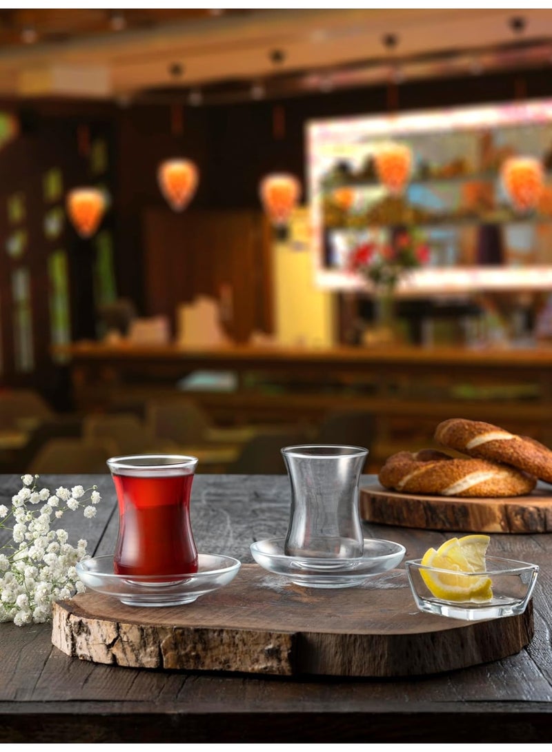 دبي كريستال طقم أكواب الشاي التركي مع صحون، طقم أكواب الشاي، أكواب الشاي والصحون، طقم مكون من 12 كوب شاي تركي، 6 أكواب و6 صحون، مثالي لحفلات الشاي. - Image 3